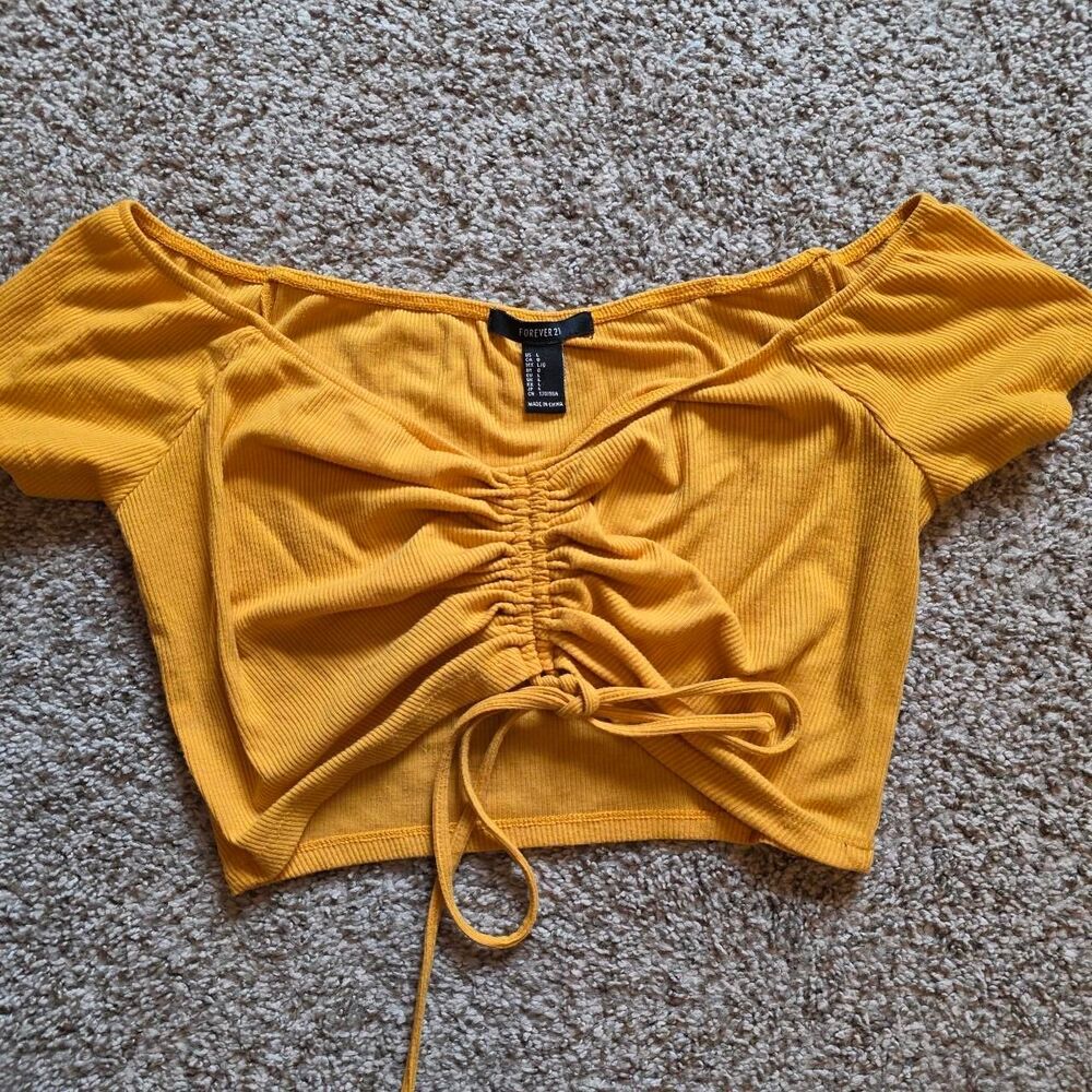 Forever-21 Women's Yellow and Orange Crop-top